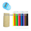 Colored pencil in cardboard tube with plastic sharpener cover